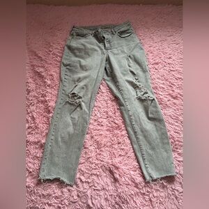 Old Navy Light Gray Distressed Curvy OG Straight Jeans